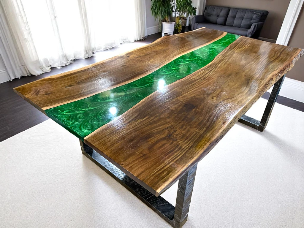 Green Live Edge Epoxy Resin Countertop - Unique Handmade Design 